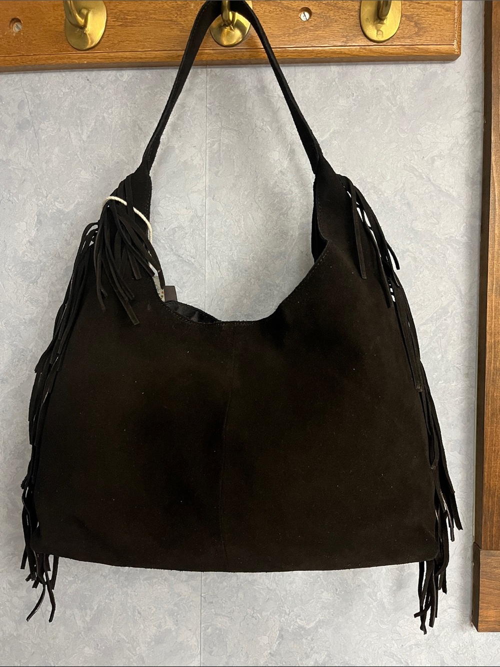 Haute Hippie Black Suede Fringe Shoulder Hobo NWT - Picture 10 of 14